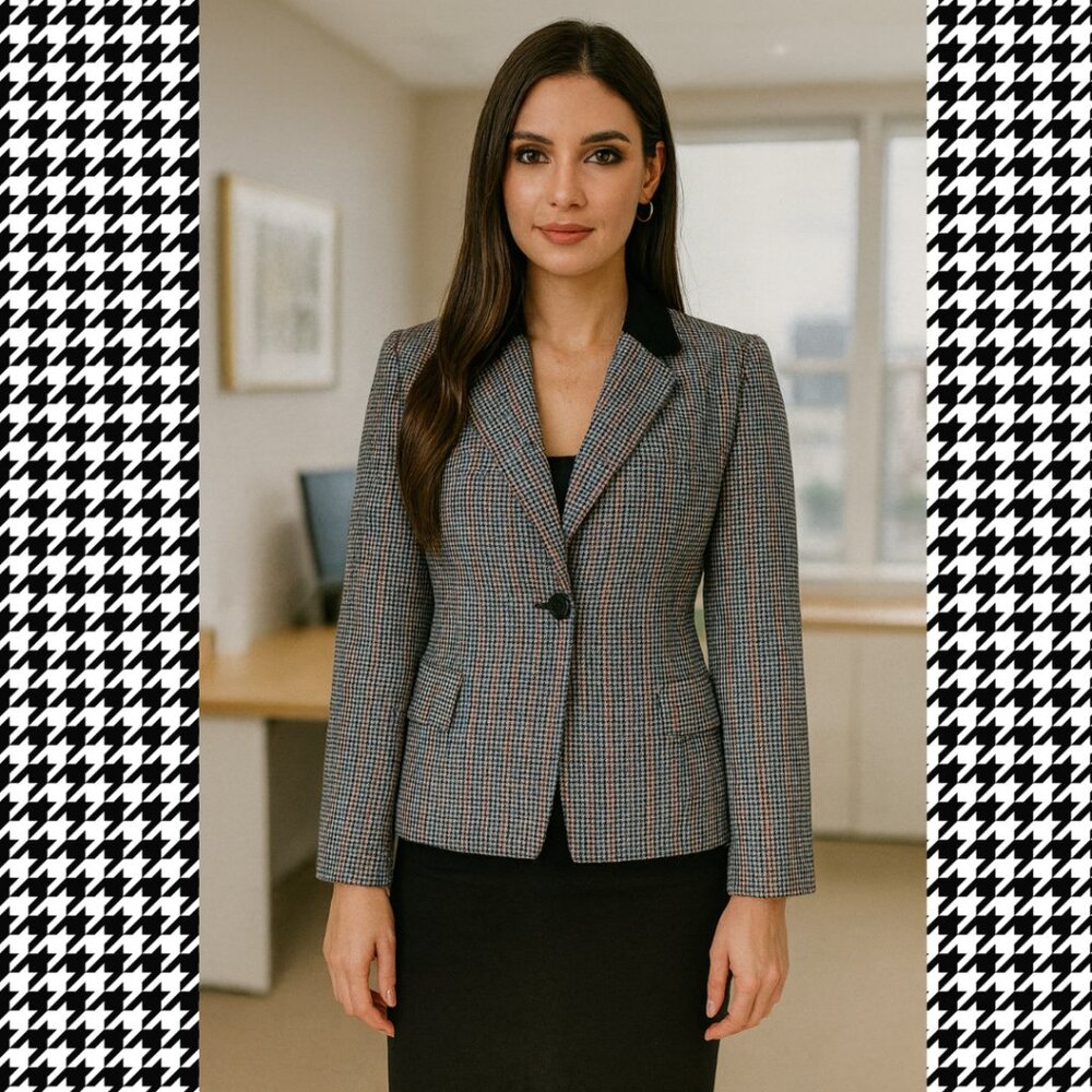 Vintage Stirling Cooper Petite Wool-Blend Rainbow Houdstooth Jacket Blazer